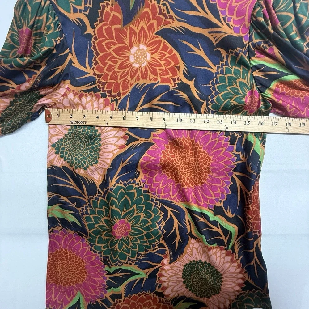Farm Rio Floral Blouse XS Brazilian Designer Mock Neck Puff Sleeve Boho Statemen